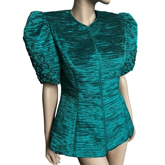 Lillie Rubin Vintage 80s Blouse Jacket Puffed Sleeves Snaps Front Closure Sz 10 - Picture 7 of 11